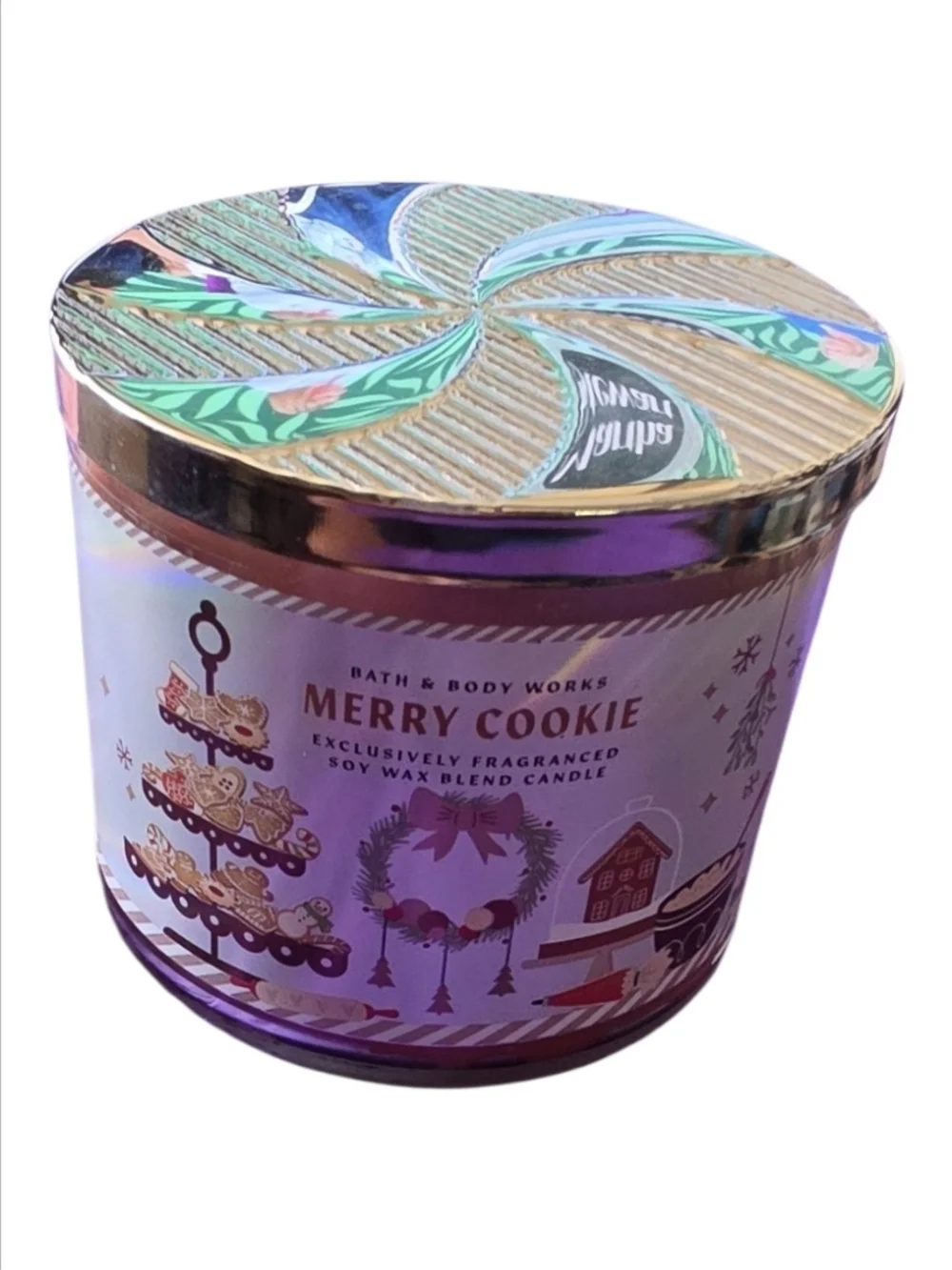 Bath & Body Works Merry Cookie Candle - Purple & Gold